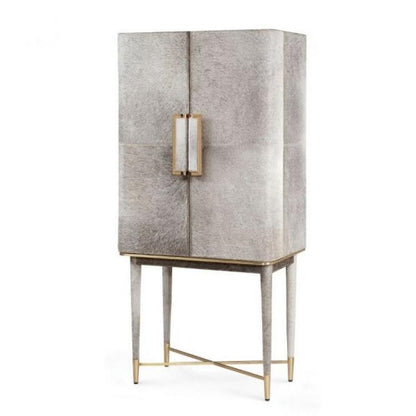 Modern Glam Gray Hair-on-Hide Leather Luxury Bar Cabinet 28 inch