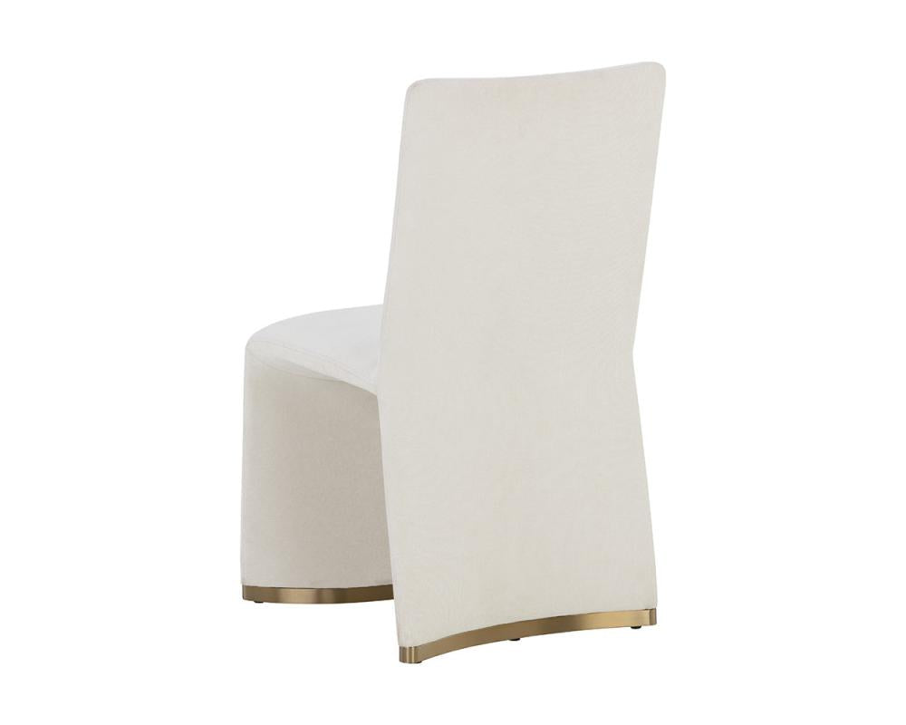 Modern Glam Ivory Fabric Armless Dining Chair Gold Accents