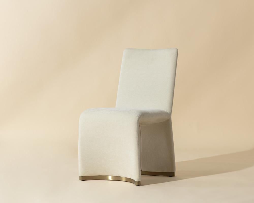 Modern Glam Ivory Fabric Armless Dining Chair Gold Accents