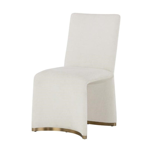 Modern Glam Ivory Fabric Armless Dining Chair Gold Accents