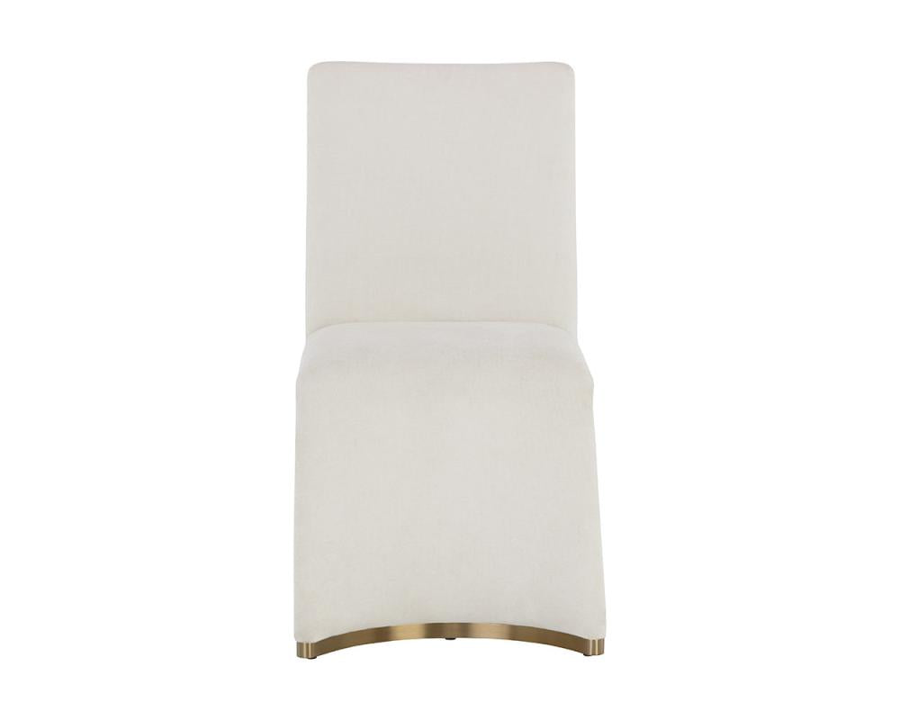 Modern Glam Ivory Fabric Armless Dining Chair Gold Accents