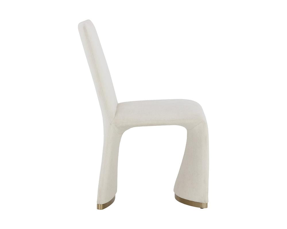 Modern Glam Ivory Fabric Armless Dining Chair Gold Accents