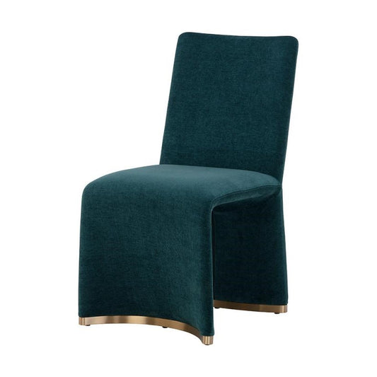 Modern Glam Teal Fabric Armless Dining Chair Gold Accents