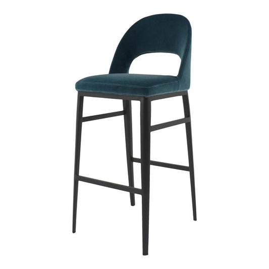 Modern Glam Teal Velvet Cut Out Back Bar Stool