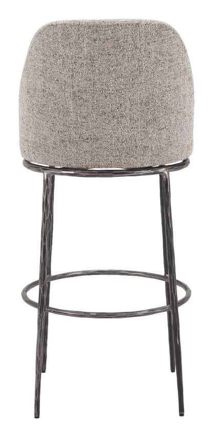 Modern Grey Fabric & Forged Metal Swivel Bar Stool