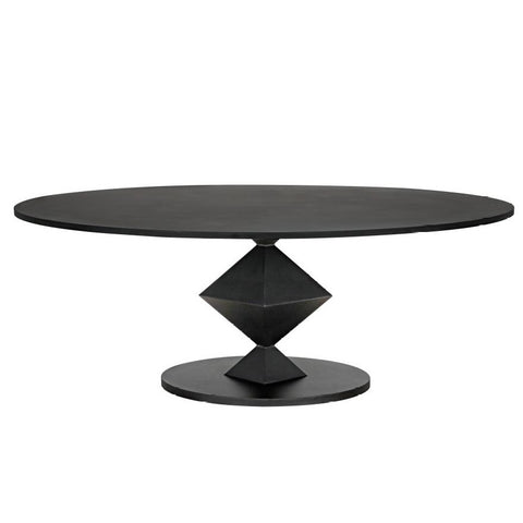 Modern Industrial Oval Dining Table Matte Black Metal Diamond Base 79 inch