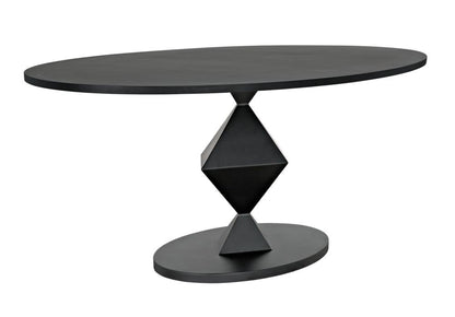 Modern Industrial Oval Dining Table Matte Black Metal Diamond Base 79 inch