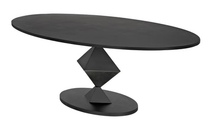 Modern Industrial Oval Dining Table Matte Black Metal Diamond Base 79 inch