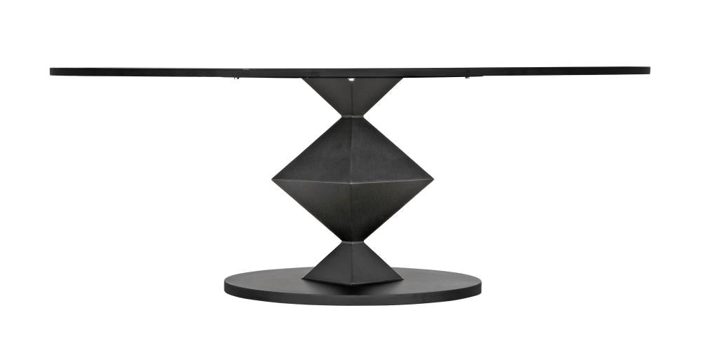 Modern Industrial Oval Dining Table Matte Black Metal Diamond Base 79 inch