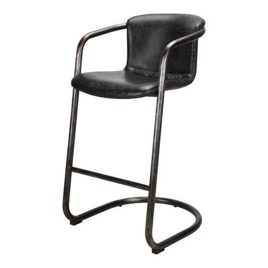 Modern Industrial Rustic Black Leather Cantilever Bar Stool Metal Frame (Set of 2)