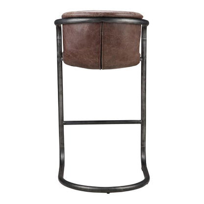 Modern Industrial Rustic Brown Leather Cantilever Bar Stool Metal Frame (Set of 2)