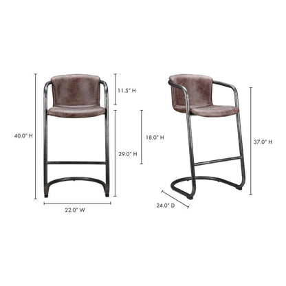 Modern Industrial Rustic Brown Leather Cantilever Bar Stool Metal Frame (Set of 2)