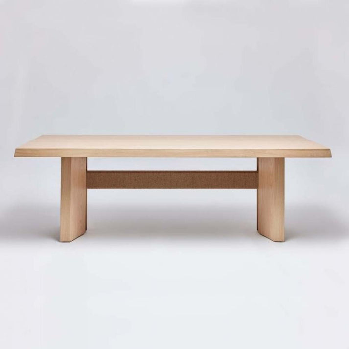 Modern Jute Wrapped Trestle Rectangle Dining Table Solid Oak Wood with ...