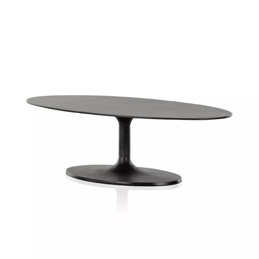 Modern Metal Oval Coffee Table Tulip Pedestal Base Raw Black 55 inch