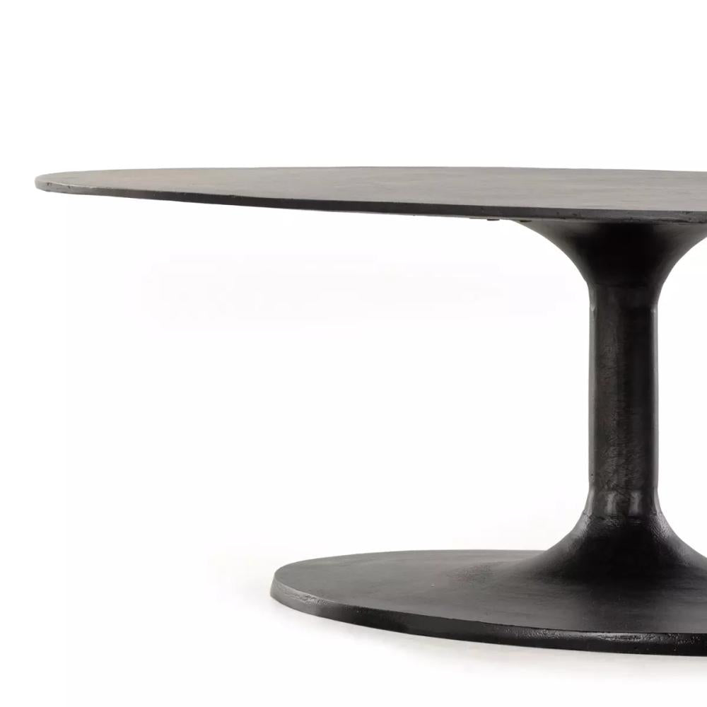 Modern Metal Oval Coffee Table Tulip Pedestal Base Raw Black 55 inch