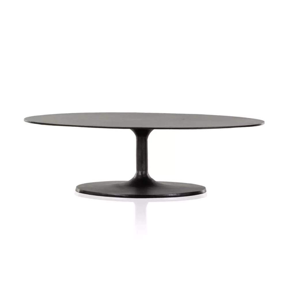 Modern Metal Oval Coffee Table Tulip Pedestal Base Raw Black 55 inch