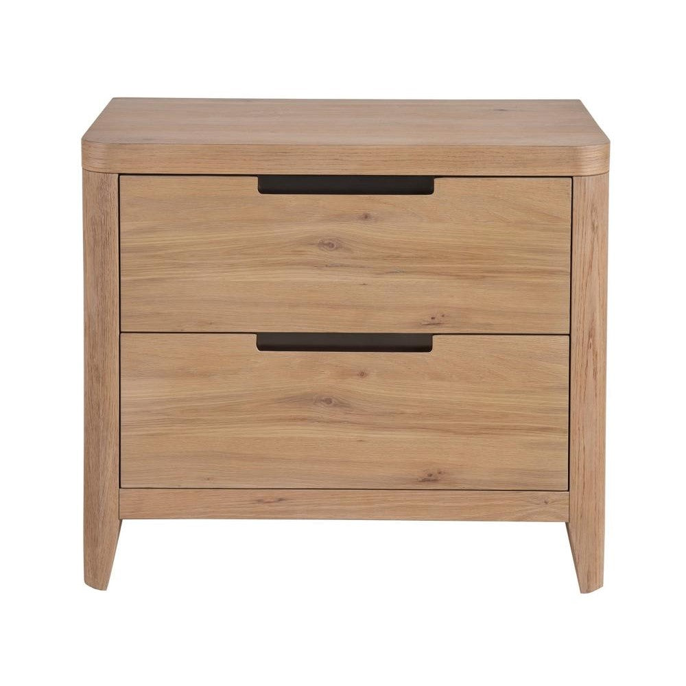 Modern Minimalist Natural Light Oak Wood 2 Drawer Nightstand 30 inch