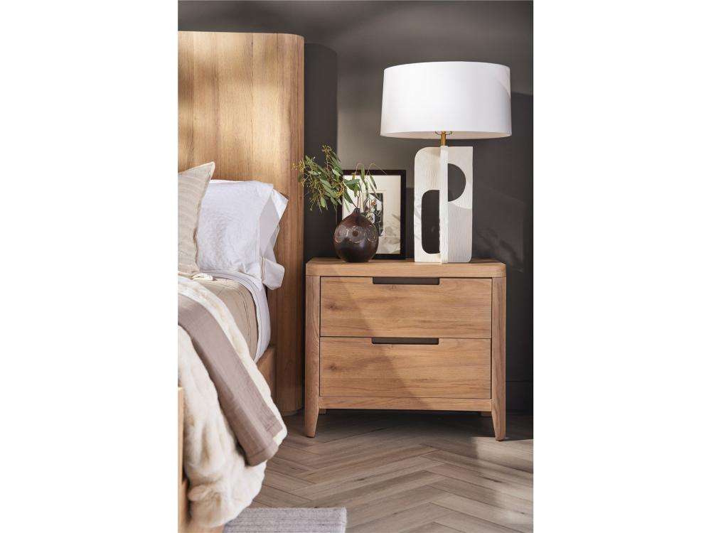 Modern Minimalist Natural Light Oak Wood 2 Drawer Nightstand 30 inch