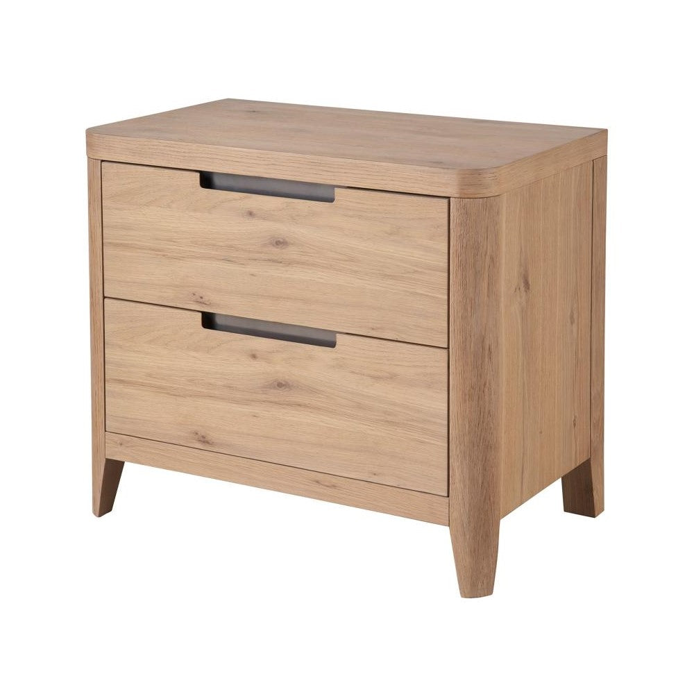 Modern Minimalist Natural Light Oak Wood 2 Drawer Nightstand 30 inch