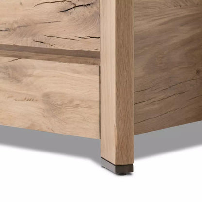 Modern Minimalist Natural Reclaimed French Oak Wood 3 Drawer Nightstand 30 inch