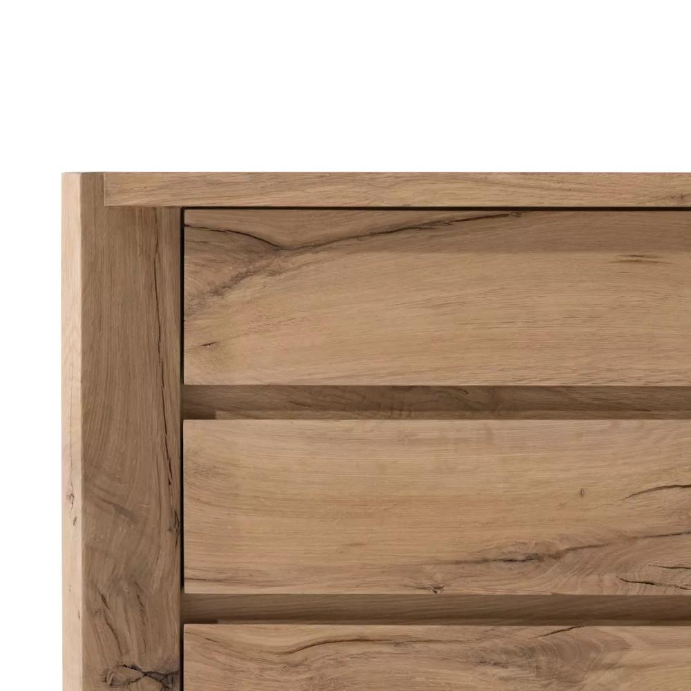 Modern Minimalist Natural Reclaimed French Oak Wood 3 Drawer Nightstand 30 inch