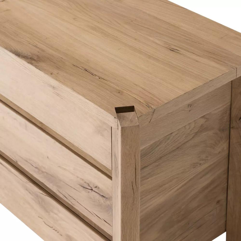 Modern Minimalist Natural Reclaimed French Oak Wood 3 Drawer Nightstand 30 inch