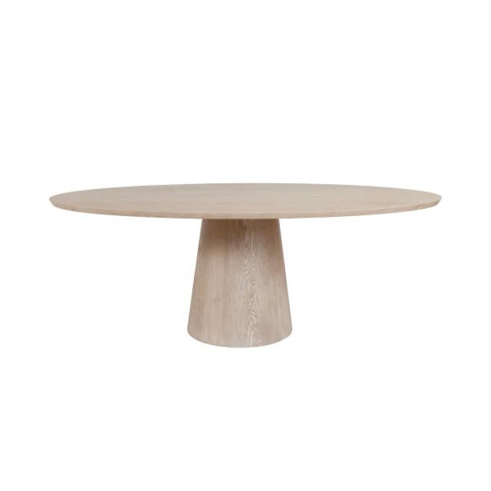 Modern Minimalist Oval Pedestal Dining Table Light Cerused Oak 86 inch