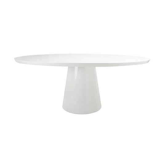 Modern Minimalist Oval Pedestal Dining Table White Gloss Lacquer 86 inch