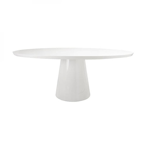 Modern Minimalist Oval Pedestal Dining Table White Gloss Lacquer 86 inch