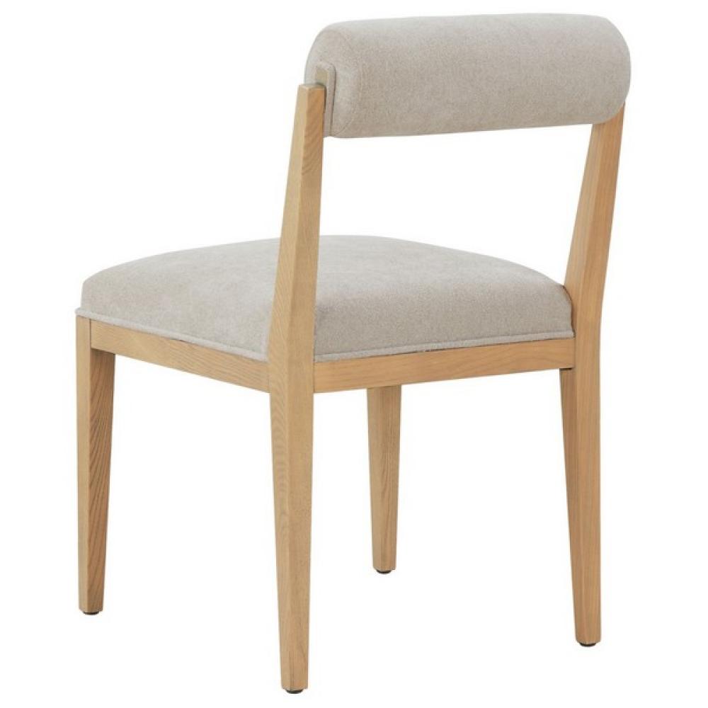 Modern Minimalist Rolled Back Dining Chair Taupe Cushion & Natural Finish Wood