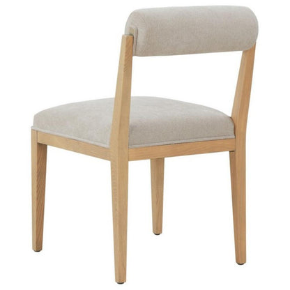 Modern Minimalist Rolled Back Dining Chair Taupe Cushion & Natural Finish Wood