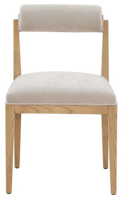 Modern Minimalist Rolled Back Dining Chair Taupe Cushion & Natural Finish Wood