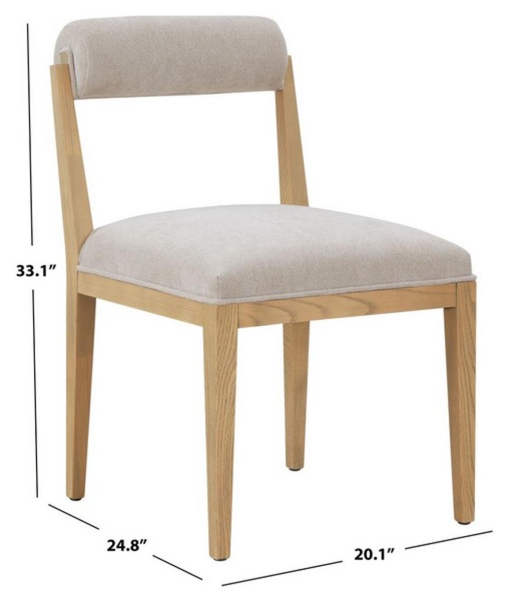 Modern Minimalist Rolled Back Dining Chair Taupe Cushion & Natural Finish Wood
