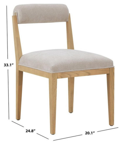 Modern Minimalist Rolled Back Dining Chair Taupe Cushion & Natural Finish Wood