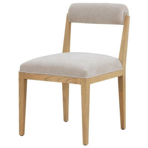 Modern Minimalist Rolled Back Dining Chair Taupe Cushion & Natural Finish Wood