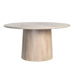 Modern Minimalist Round Column Dining Table Mango Wood in Misted Ash Finish 60 inch