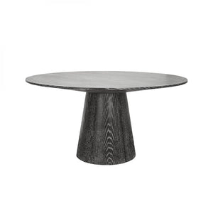 Modern Minimalist Round Pedestal Dining Table Black Cerused Oak 59 inch