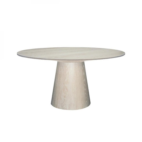 Modern Minimalist Round Pedestal Dining Table Light Cerused Oak 59 inch