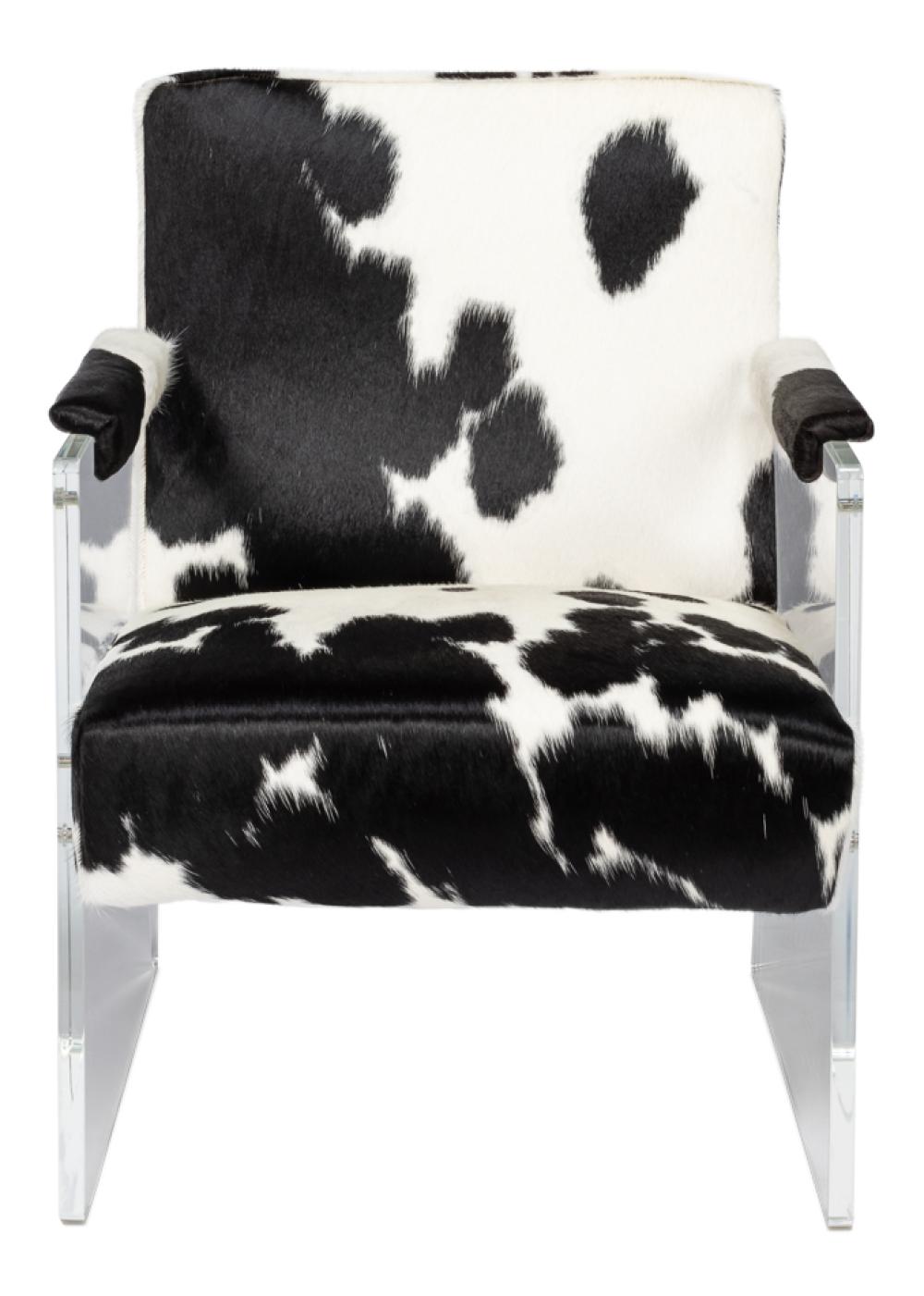 Modern Mountain Black & White Hair-on-Hide Leather Lounge Chair Acrylic Frame Armchair