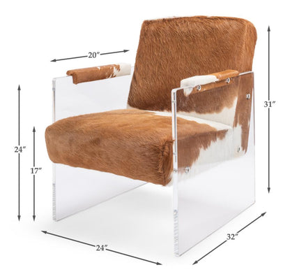 Modern Mountain Brown Hair-on-Hide Leather Lounge Chair Acrylic Frame Armchair