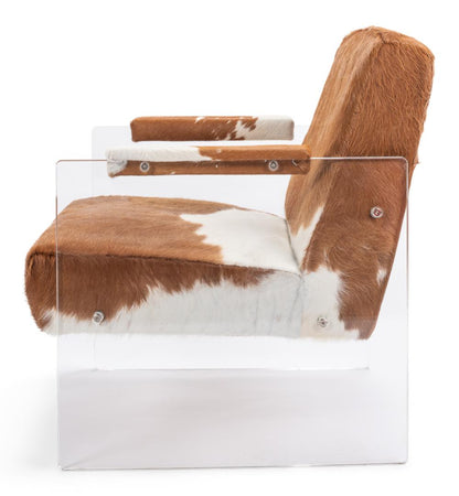 Modern Mountain Brown Hair-on-Hide Leather Lounge Chair Acrylic Frame Armchair