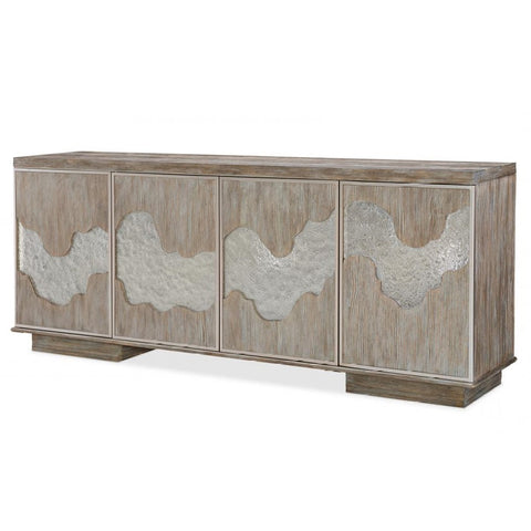 Modern Movement Glass Wave Sideboard Buffet Metallic Finish 90 inch