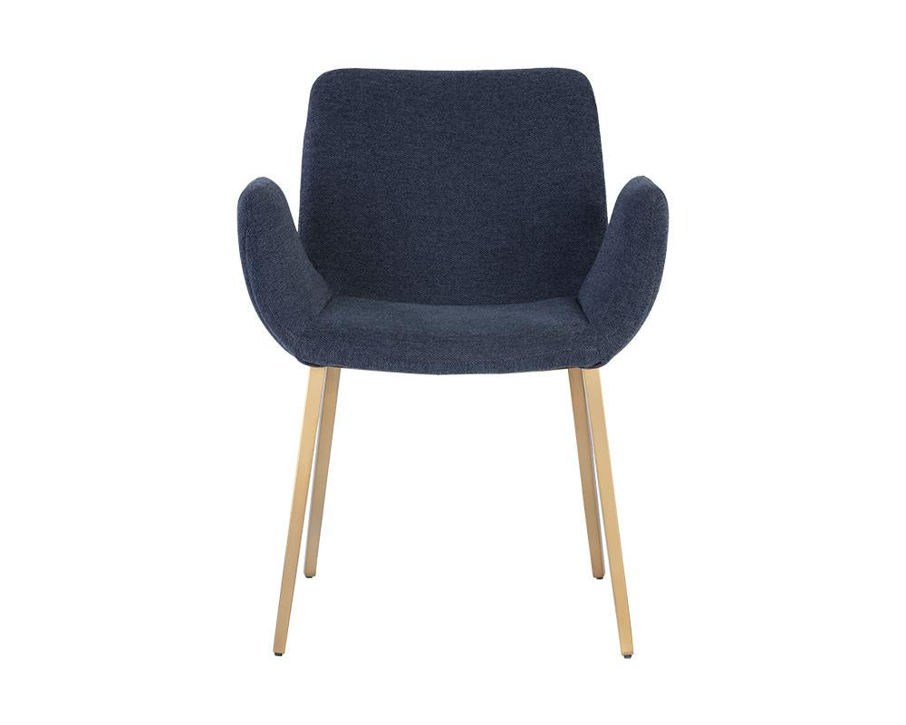 Modern Navy Blue Channel Tufted Dining Chair Armchair Gold Metal Legs