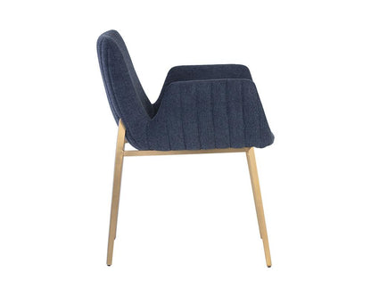 Modern Navy Blue Channel Tufted Dining Chair Armchair Gold Metal Legs