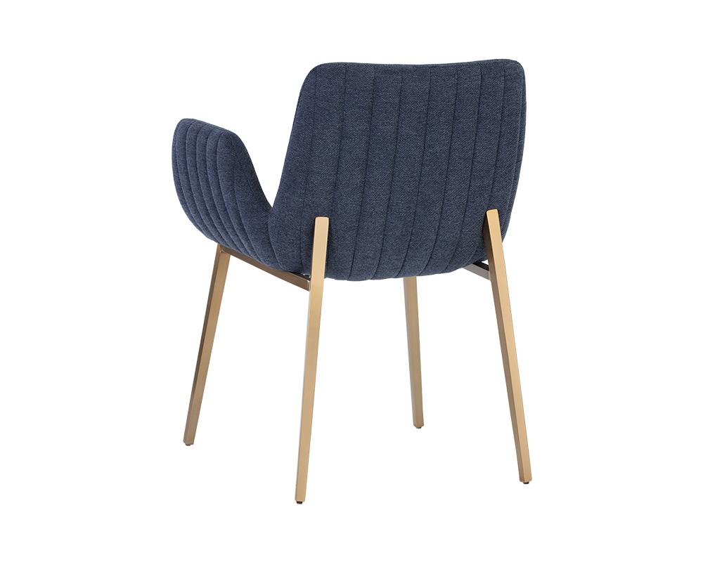 Modern Navy Blue Channel Tufted Dining Chair Armchair Gold Metal Legs