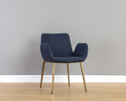 Modern Navy Blue Channel Tufted Dining Chair Armchair Gold Metal Legs