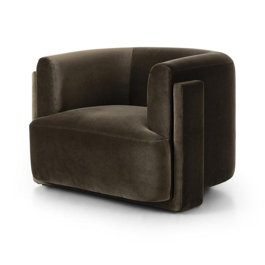 Modern Olive Green Velvet Performance Fabric Lounge Chair