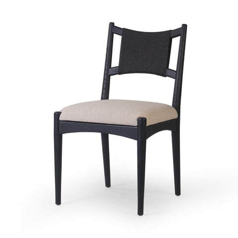 Modern Organic Black Woven Cord Rush Back Dining Chair