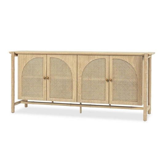 Modern Organic Cane Arched Doors Sideboard Buffet Cabinet Oak Natural Finish 79 inch