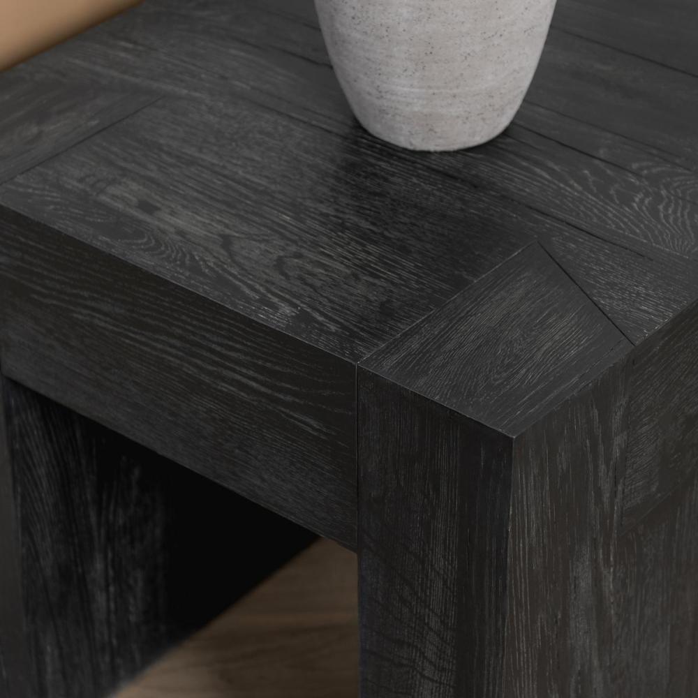 Modern Organic Chunky Reclaimed Black Oak Wood Square End Table 24 inch